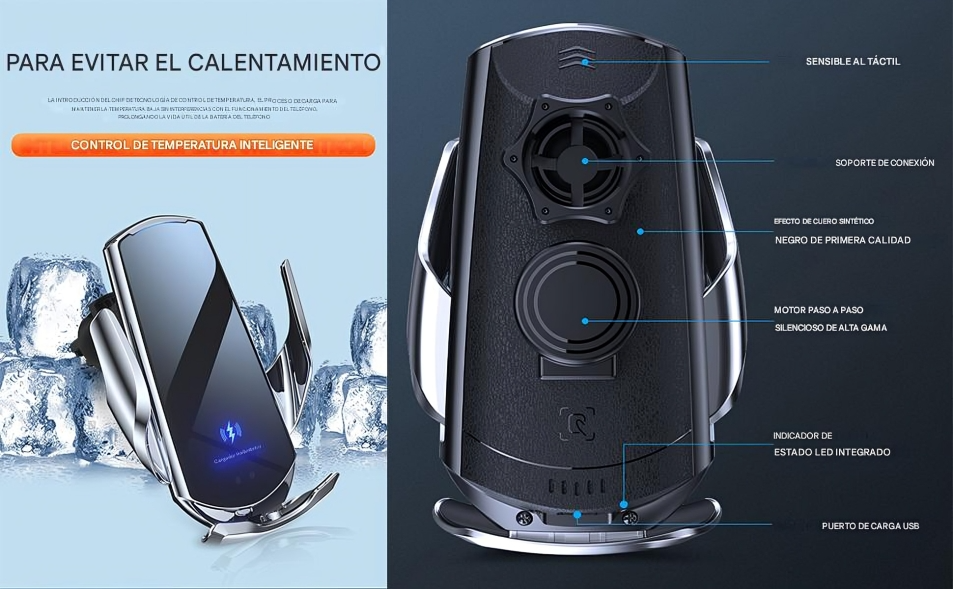 🚗 Cargador Inalámbrico Automotriz Q3 – Carga Rápida de 15 W con Sujeción Automática y Soporte Giratorio 360°