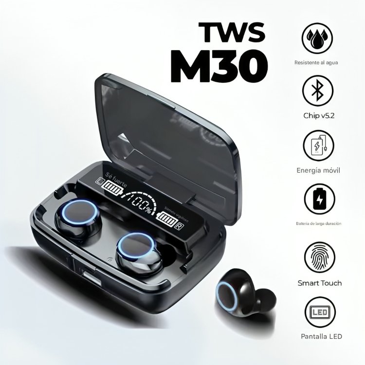 AURICULARES INALÁMBRICOS M30 TWS – SONIDO 9D, DEPORTE Y LIBERTAD TOTAL