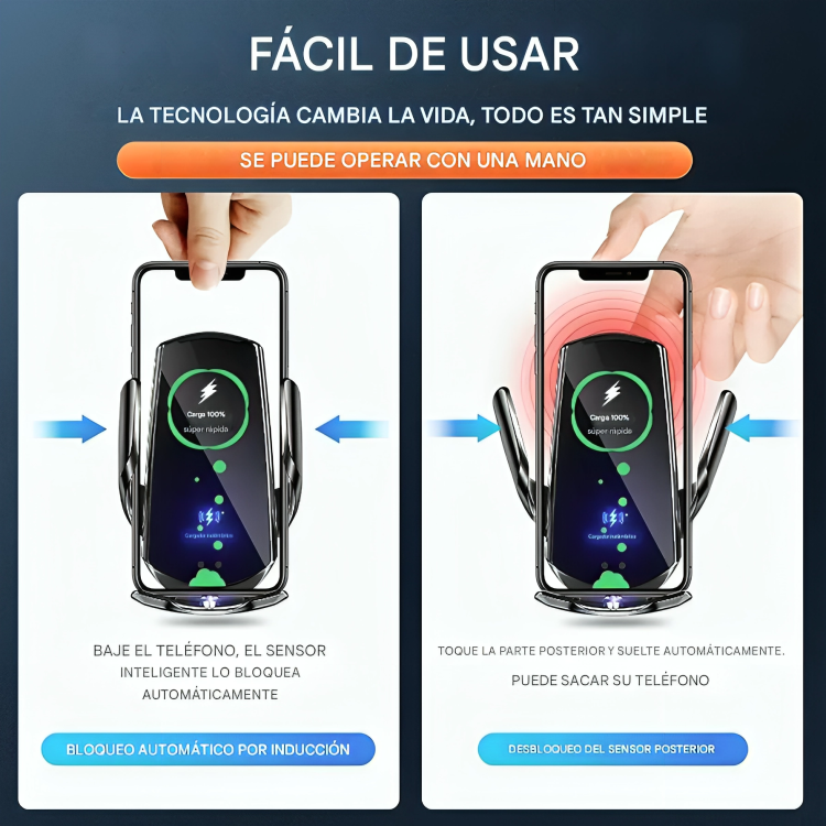 🚗 Cargador Inalámbrico Automotriz Q3 – Carga Rápida de 15 W con Sujeción Automática y Soporte Giratorio 360°