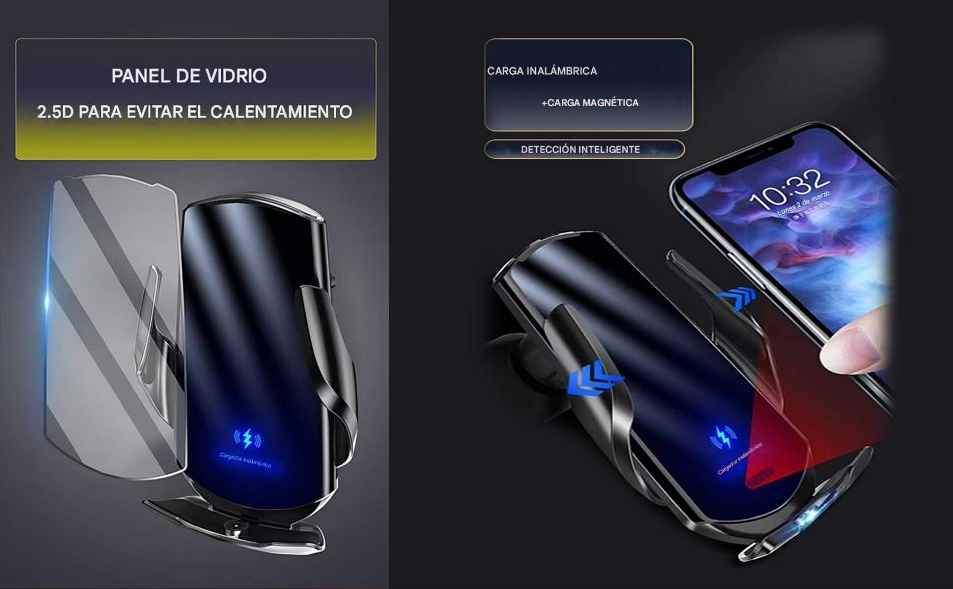 🚗 Cargador Inalámbrico Automotriz Q3 – Carga Rápida de 15 W con Sujeción Automática y Soporte Giratorio 360°
