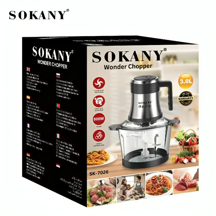 🥦 SOKANY Wonder SK-7026 – Procesador de Alimentos Profesional 800W (3L de Vidrio)
