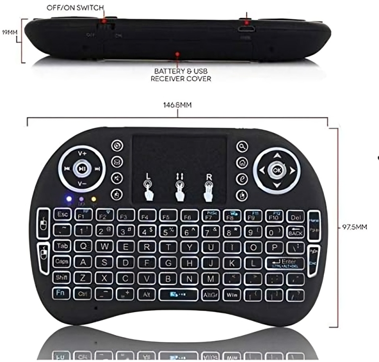 Mini Teclado Inalámbrico i8 2.4G con Touchpad – Retroiluminado RGB, Recargable y Portátil