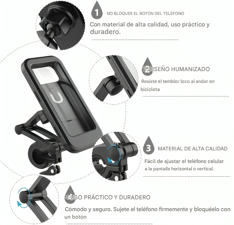 🚴♂️ Soporte Impermeable para Teléfono de Bicicleta Grand Navi – Rotación 360°, Antideslizante y Seguro