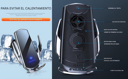 🚗 Cargador Inalámbrico Automotriz Q3 – Carga Rápida de 15 W con Sujeción Automática y Soporte Giratorio 360°