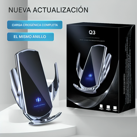 🚗 Cargador Inalámbrico Automotriz Q3 – Carga Rápida de 15 W con Sujeción Automática y Soporte Giratorio 360°