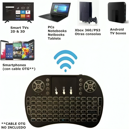 Mini Teclado Inalámbrico i8 2.4G con Touchpad – Retroiluminado RGB, Recargable y Portátil
