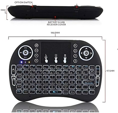 Mini Teclado Inalámbrico i8 2.4G con Touchpad – Retroiluminado RGB, Recargable y Portátil