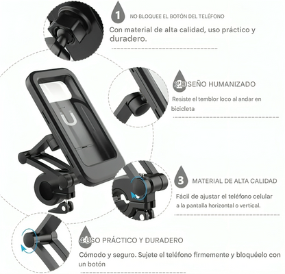 🚴‍♂️ Soporte Impermeable para Teléfono de Bicicleta Grand Navi – Rotación 360°, Antideslizante y Seguro